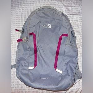 Gray and Purple North Face Bag with Laptop Slot